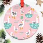 Cute Owl Doodles With Moon Star Seamless Pattern Round Ornament (Two Sides)