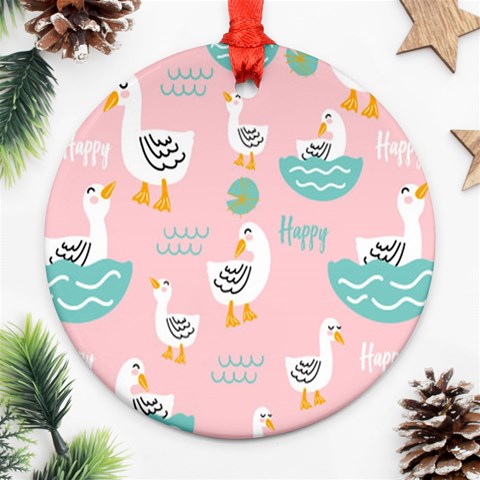 Cute Owl Doodles With Moon Star Seamless Pattern Round Ornament (Two Sides) from ArtsNow.com Back