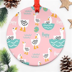 Cute Owl Doodles With Moon Star Seamless Pattern Round Ornament (Two Sides) from ArtsNow.com Back