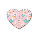 Cute Owl Doodles With Moon Star Seamless Pattern Rubber Heart Coaster (4 pack)