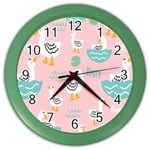 Cute Owl Doodles With Moon Star Seamless Pattern Color Wall Clock