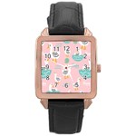 Cute Owl Doodles With Moon Star Seamless Pattern Rose Gold Leather Watch 