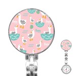 Cute Owl Doodles With Moon Star Seamless Pattern Stainless Steel Nurses Watch