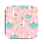 Cute Owl Doodles With Moon Star Seamless Pattern Square Metal Box (Black)