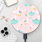 Cute Owl Doodles With Moon Star Seamless Pattern Wireless Fast Charger(White)