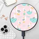 Cute Owl Doodles With Moon Star Seamless Pattern Wireless Fast Charger(Black)