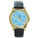 Sky Pattern Round Gold Metal Watch