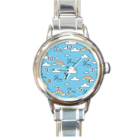 Seamless Pattern Vector Owl Cartoon With Bugs Round Italian Charm Watch from ArtsNow.com Front