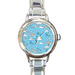 Seamless Pattern Vector Owl Cartoon With Bugs Round Italian Charm Watch
