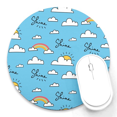 Seamless Pattern Vector Owl Cartoon With Bugs Round Mousepad from ArtsNow.com Front