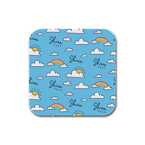Seamless Pattern Vector Owl Cartoon With Bugs Rubber Square Coaster (4 pack) from ArtsNow.com Front