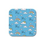 Seamless Pattern Vector Owl Cartoon With Bugs Rubber Square Coaster (4 pack)