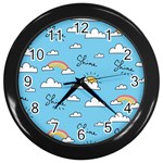 Seamless Pattern Vector Owl Cartoon With Bugs Wall Clock (Black)