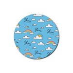 Seamless Pattern Vector Owl Cartoon With Bugs Rubber Round Coaster (4 pack)