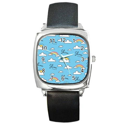 Seamless Pattern Vector Owl Cartoon With Bugs Square Metal Watch from ArtsNow.com Front