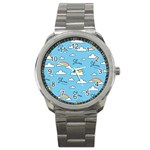 Seamless Pattern Vector Owl Cartoon With Bugs Sport Metal Watch