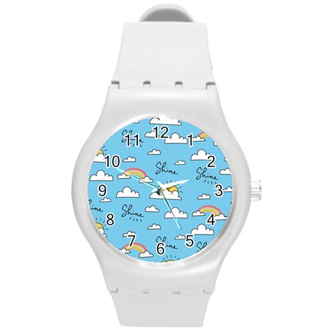 Seamless Pattern Vector Owl Cartoon With Bugs Round Plastic Sport Watch (M) from ArtsNow.com Front