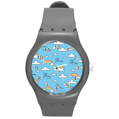 Seamless Pattern Vector Owl Cartoon With Bugs Round Plastic Sport Watch (M) from ArtsNow.com Front