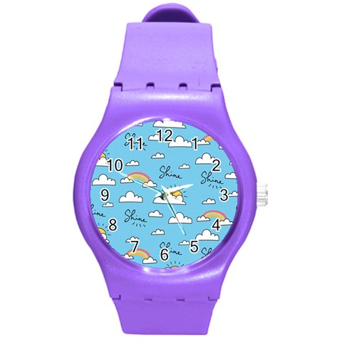 Seamless Pattern Vector Owl Cartoon With Bugs Round Plastic Sport Watch (M) from ArtsNow.com Front
