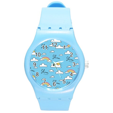 Seamless Pattern Vector Owl Cartoon With Bugs Round Plastic Sport Watch (M) from ArtsNow.com Front