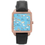 Seamless Pattern Vector Owl Cartoon With Bugs Rose Gold Leather Watch 
