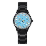 Seamless Pattern Vector Owl Cartoon With Bugs Stainless Steel Round Watch