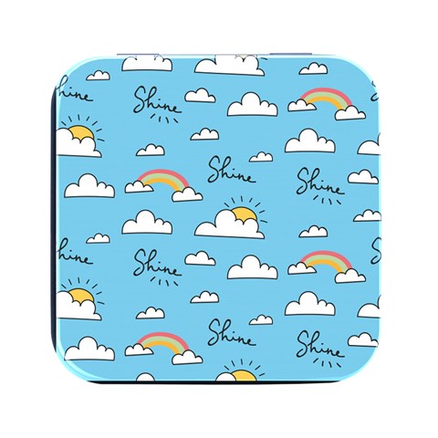 Seamless Pattern Vector Owl Cartoon With Bugs Square Metal Box (Black) from ArtsNow.com Front