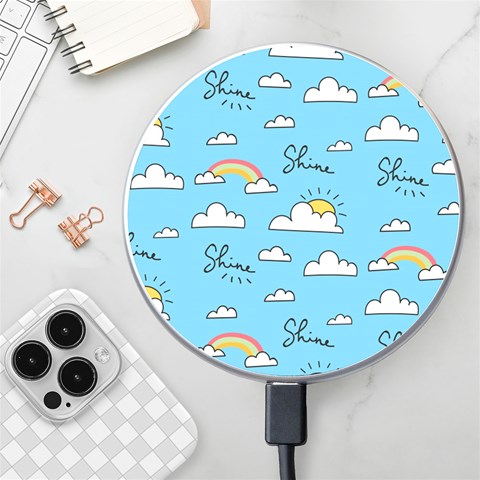 Seamless Pattern Vector Owl Cartoon With Bugs Wireless Fast Charger(White) from ArtsNow.com Front