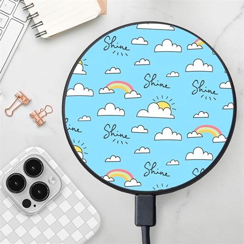 Seamless Pattern Vector Owl Cartoon With Bugs Wireless Fast Charger(Black) from ArtsNow.com Front
