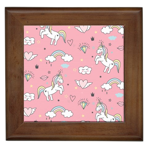 Cute Unicorn Seamless Pattern Framed Tile from ArtsNow.com Front