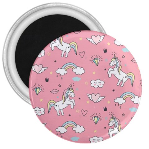 Cute Unicorn Seamless Pattern 3  Magnets from ArtsNow.com Front