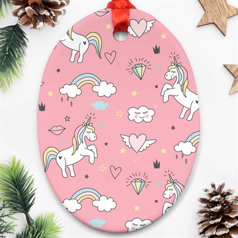 Cute Unicorn Seamless Pattern Ornament (Oval) from ArtsNow.com Front