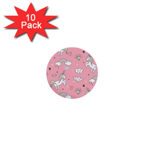 Cute Unicorn Seamless Pattern 1  Mini Buttons (10 pack)  from ArtsNow.com Front