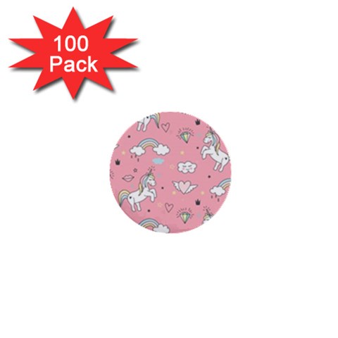 Cute Unicorn Seamless Pattern 1  Mini Buttons (100 pack)  from ArtsNow.com Front