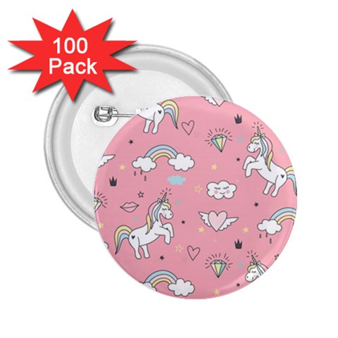 Cute Unicorn Seamless Pattern 2.25  Buttons (100 pack)  from ArtsNow.com Front