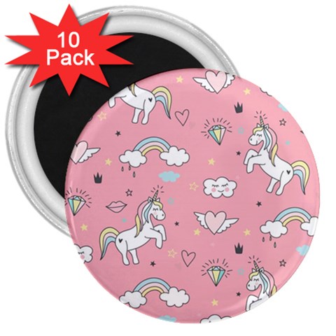 Cute Unicorn Seamless Pattern 3  Magnets (10 pack)  from ArtsNow.com Front