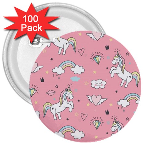 Cute Unicorn Seamless Pattern 3  Buttons (100 pack)  from ArtsNow.com Front