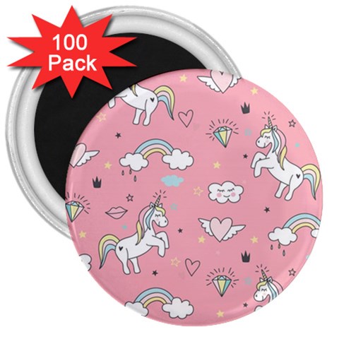 Cute Unicorn Seamless Pattern 3  Magnets (100 pack) from ArtsNow.com Front
