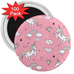 Cute Unicorn Seamless Pattern 3  Magnets (100 pack)