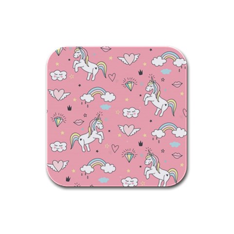 Cute Unicorn Seamless Pattern Rubber Square Coaster (4 pack) from ArtsNow.com Front