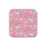 Cute Unicorn Seamless Pattern Rubber Square Coaster (4 pack)