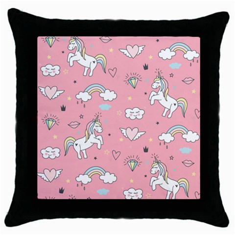 Cute Unicorn Seamless Pattern Throw Pillow Case (Black) from ArtsNow.com Front