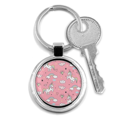 Cute Unicorn Seamless Pattern Key Chain (Round) from ArtsNow.com Front