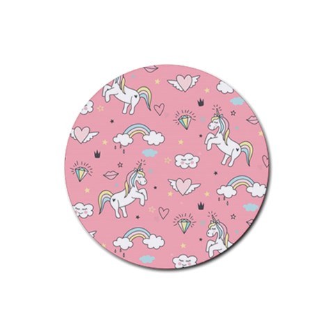 Cute Unicorn Seamless Pattern Rubber Round Coaster (4 pack) from ArtsNow.com Front