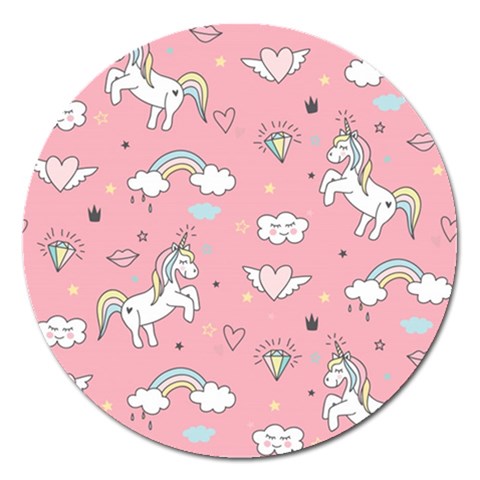 Cute Unicorn Seamless Pattern Magnet 5  (Round) from ArtsNow.com Front
