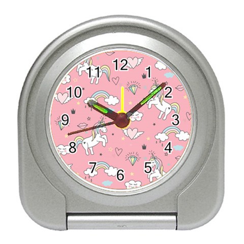 Cute Unicorn Seamless Pattern Travel Alarm Clock from ArtsNow.com Front