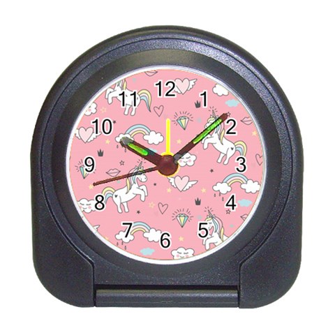 Cute Unicorn Seamless Pattern Travel Alarm Clock from ArtsNow.com Front