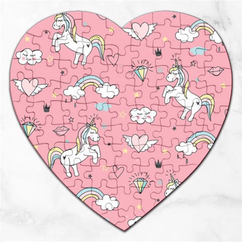 Cute Unicorn Seamless Pattern Jigsaw Puzzle (Heart) from ArtsNow.com Front