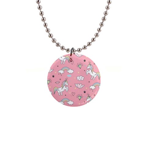 Cute Unicorn Seamless Pattern 1  Button Necklace from ArtsNow.com Front