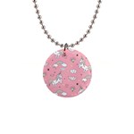 Cute Unicorn Seamless Pattern 1  Button Necklace